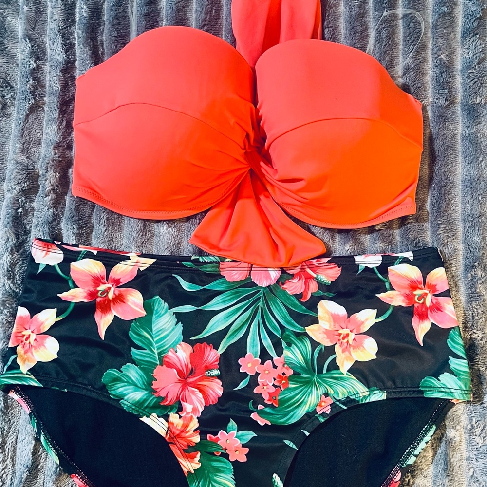 Shade & Shore Black and Orange Bikini Swimwear